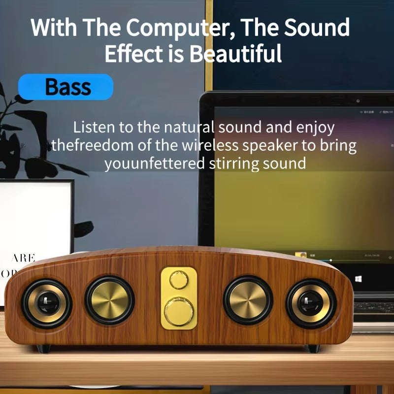Desktop Wireless Speakers (Wood Grain), Portable Speakers, 3D Stereo and Subwoofer, Music, Movie Assisted Amplification Gifts