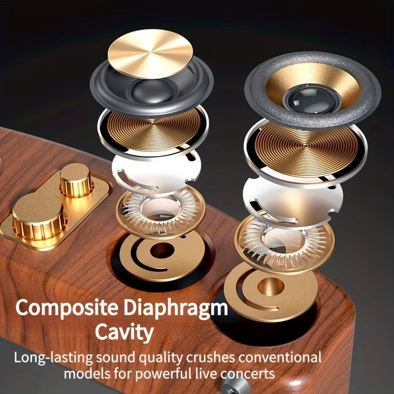 Desktop Wireless Speakers (Wood Grain), Portable Speakers, 3D Stereo and Subwoofer, Music, Movie Assisted Amplification Gifts