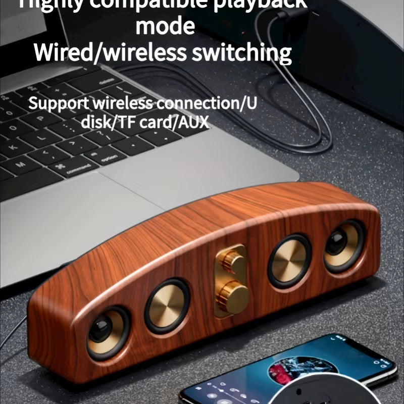 Desktop Wireless Speakers (Wood Grain), Portable Speakers, 3D Stereo and Subwoofer, Music, Movie Assisted Amplification Gifts